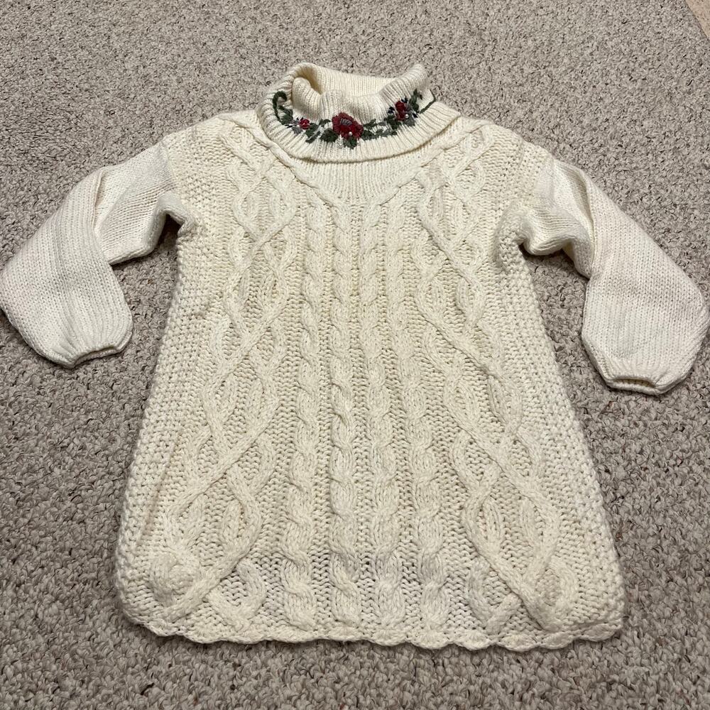 Vintage Bobbie Brooks Cable Knit Floral Sweater Sz M Chunky Knit Oversized
